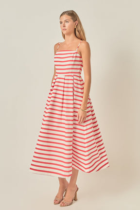 Striped Pleated Midi Dress