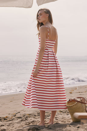 ENGLISH FACTORY - Striped Pleated Midi Dress - DRESSES available at Objectrare