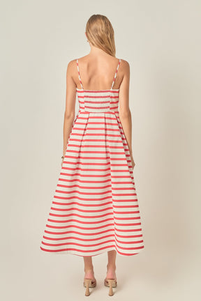 Striped Pleated Midi Dress