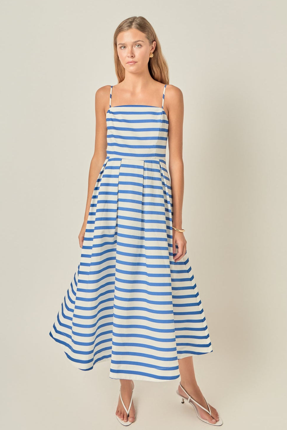 Striped Pleated Midi Dress