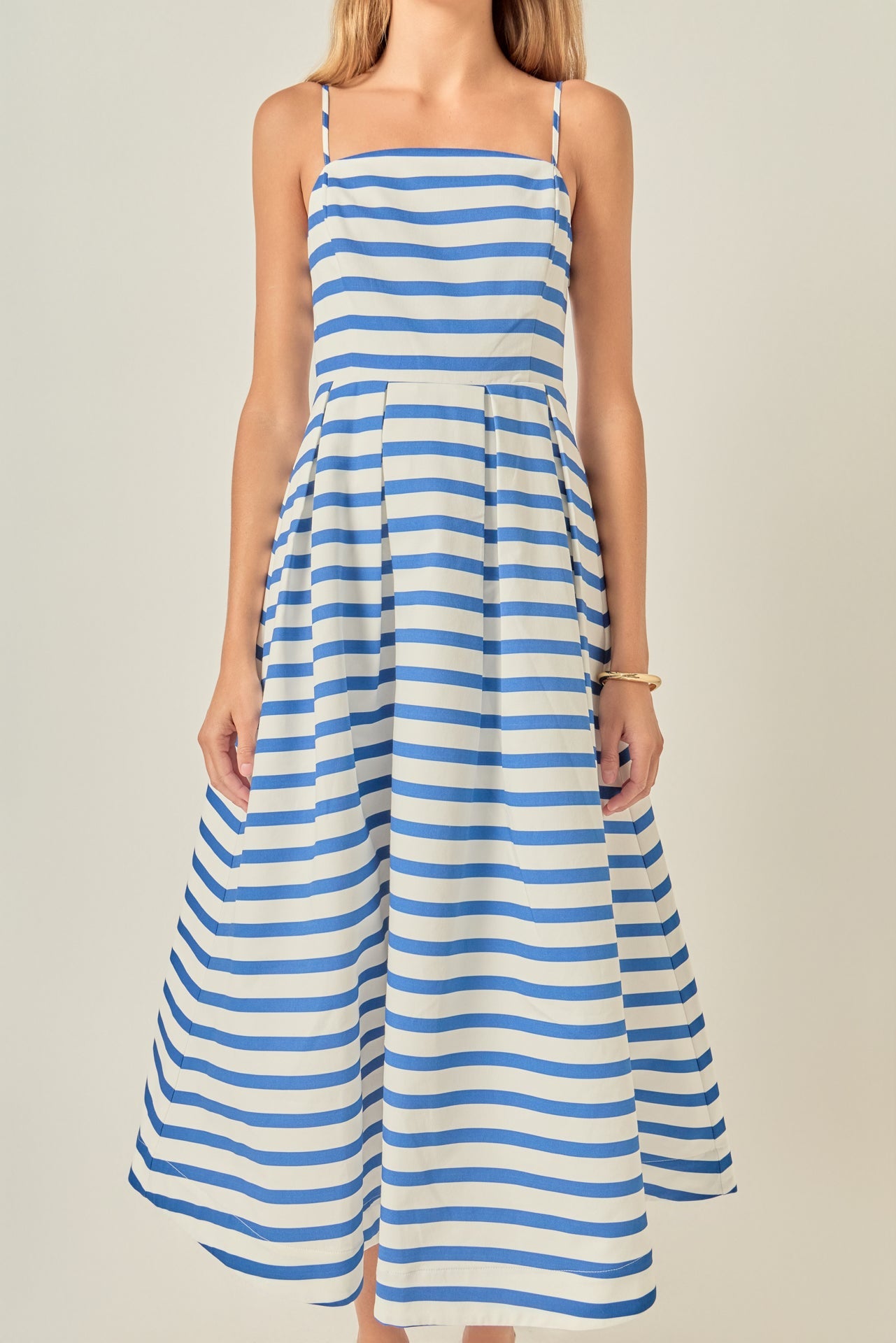 Striped Pleated Midi Dress