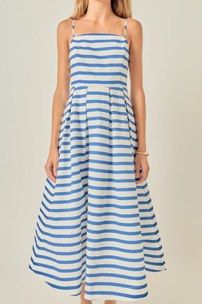 Striped Pleated Midi Dress