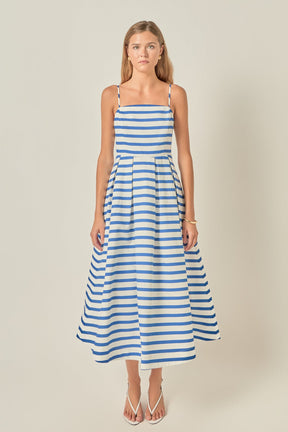 Striped Pleated Midi Dress