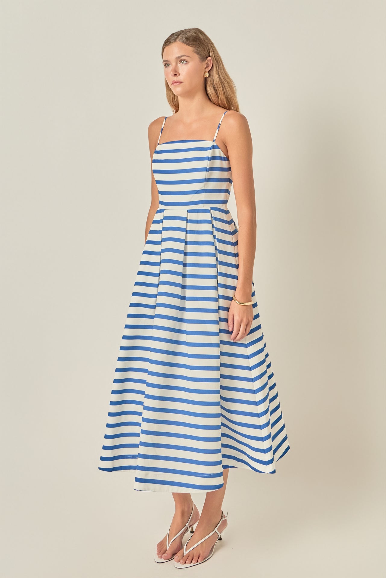 Striped Pleated Midi Dress