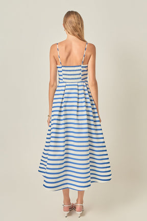 Striped Pleated Midi Dress