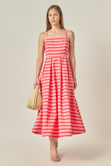 Striped Pleated Midi Dress