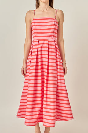 Striped Pleated Midi Dress