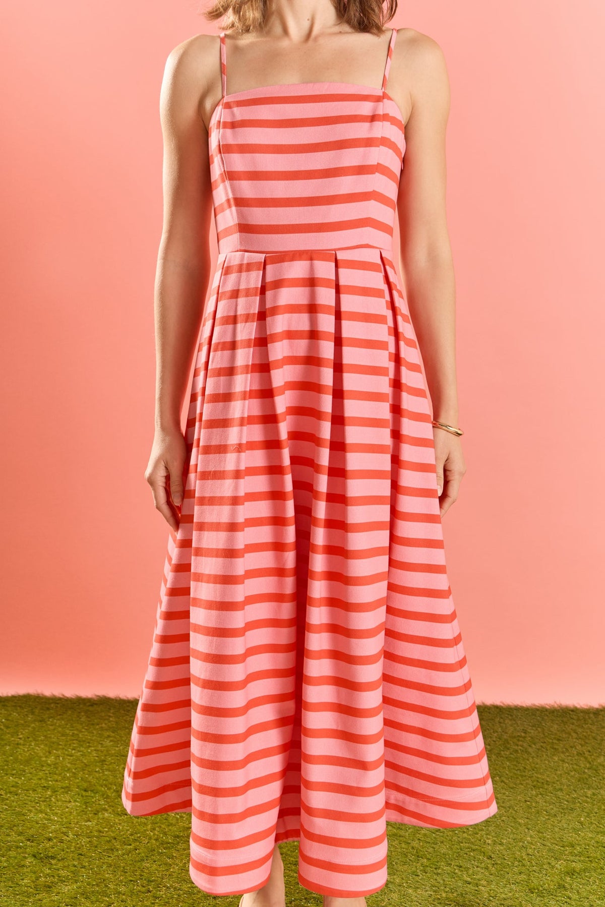 Striped Pleated Midi Dress