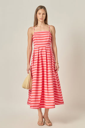 Striped Pleated Midi Dress