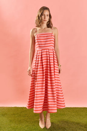 Striped Pleated Midi Dress