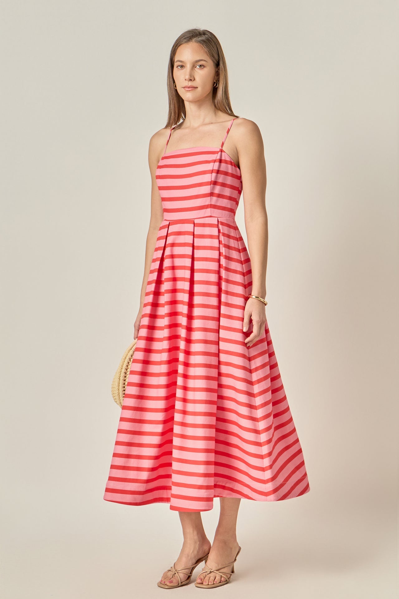 Striped Pleated Midi Dress