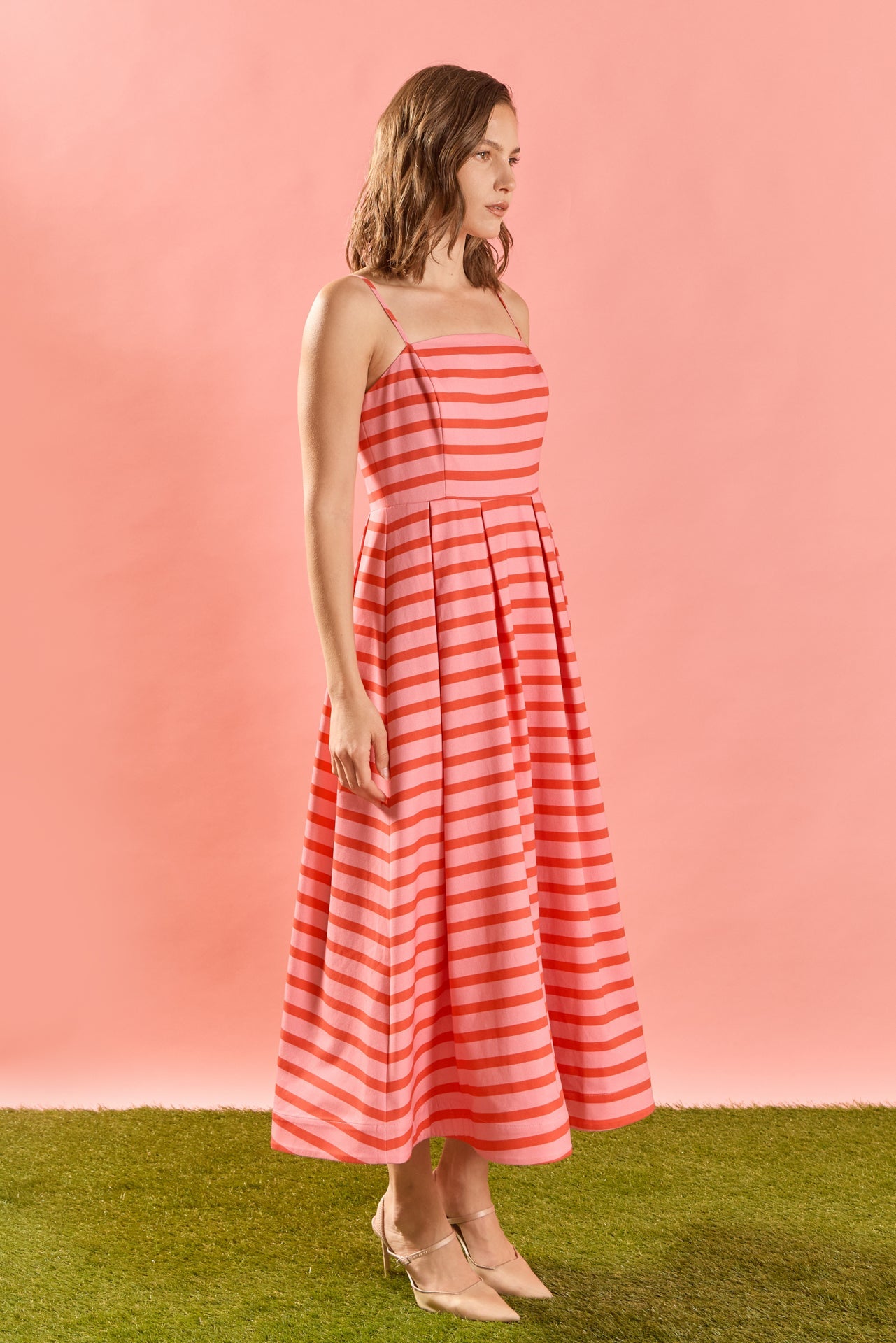 Striped Pleated Midi Dress