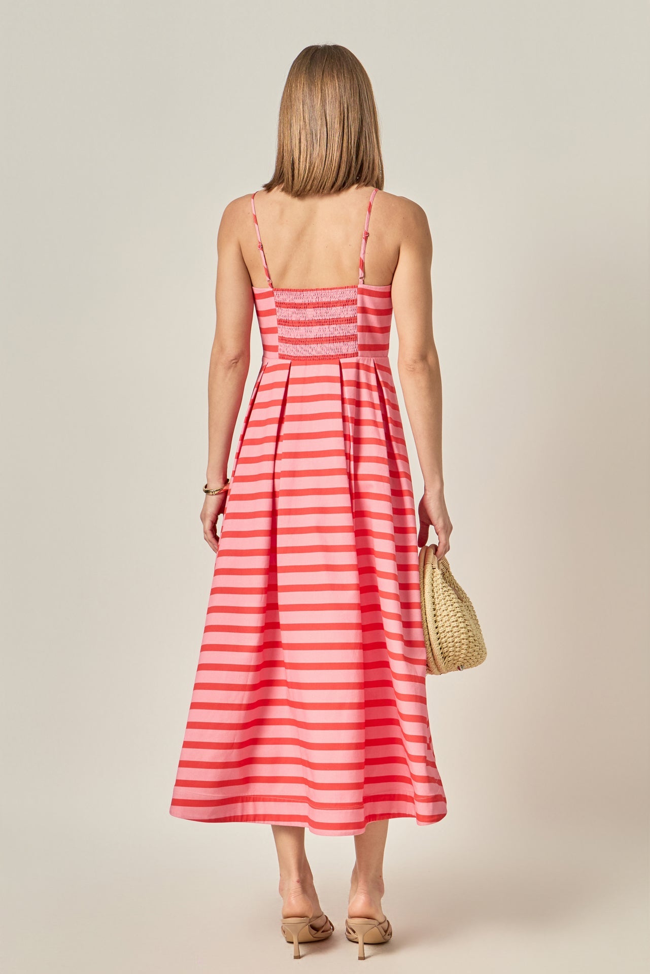 Striped Pleated Midi Dress