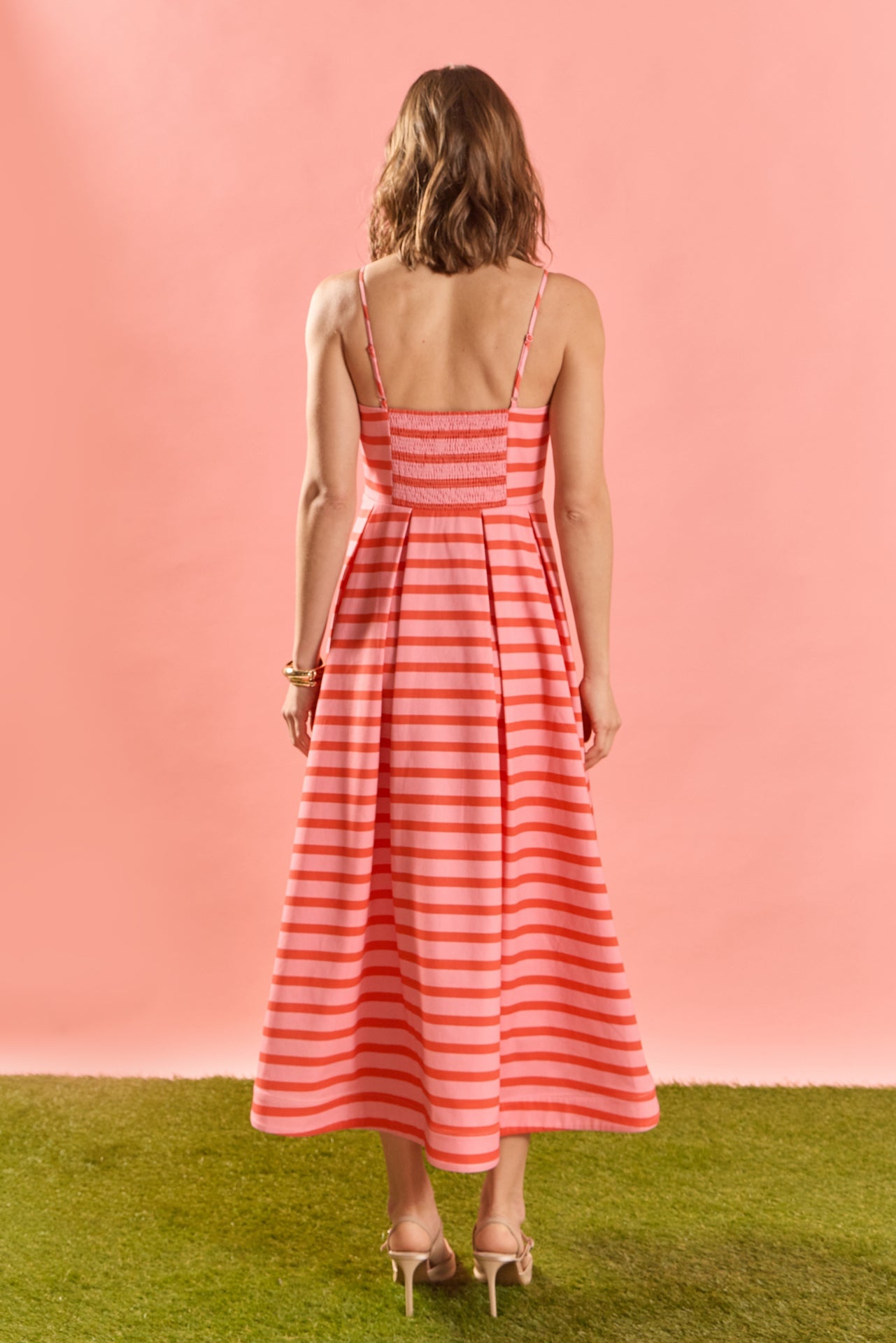 Striped Pleated Midi Dress