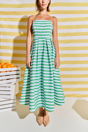 Striped Pleated Midi Dress