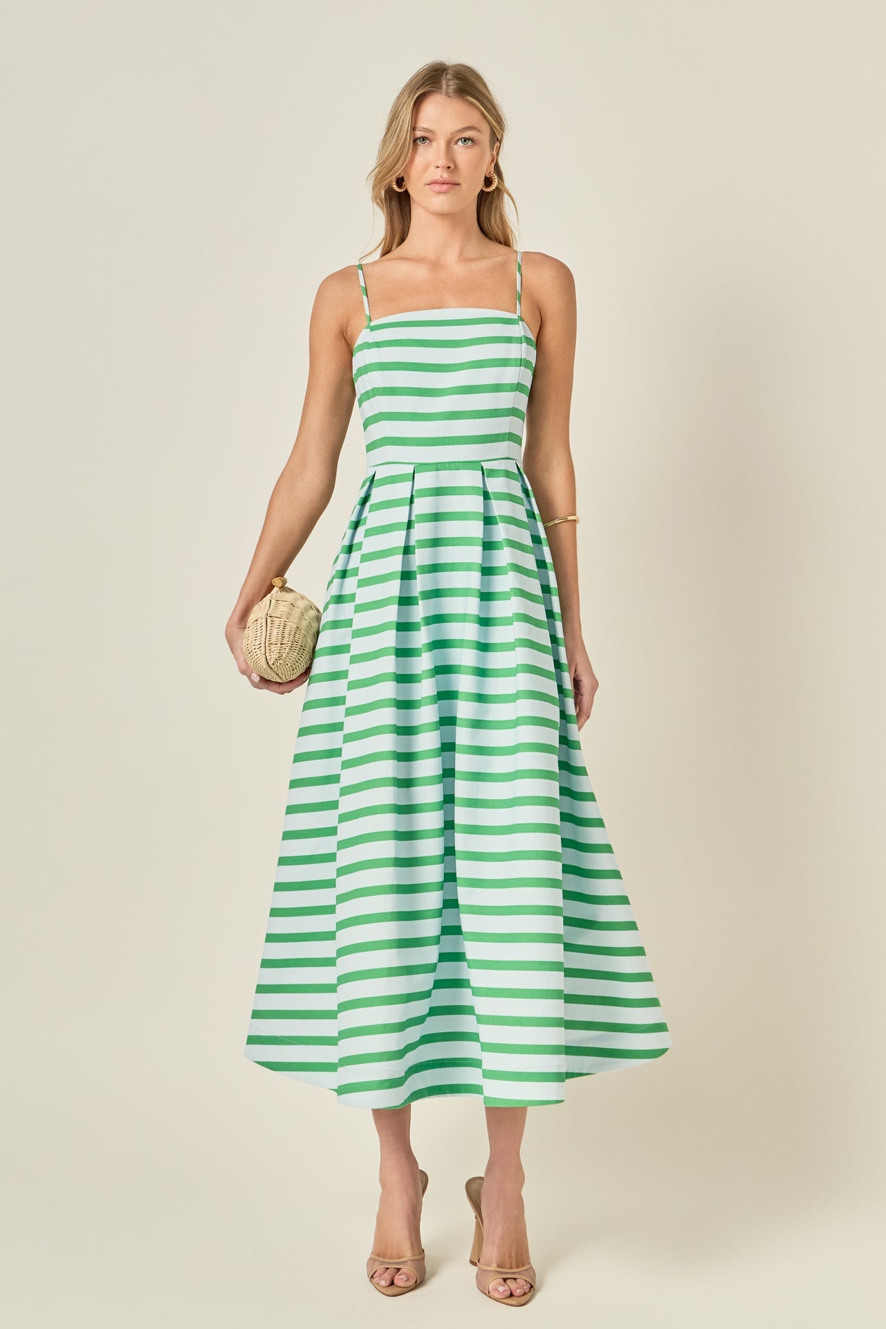 Striped Pleated Midi Dress