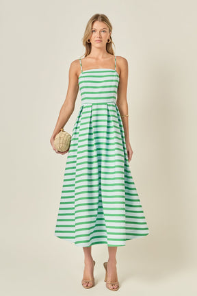 Striped Pleated Midi Dress