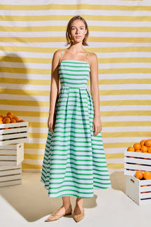 Striped Pleated Midi Dress