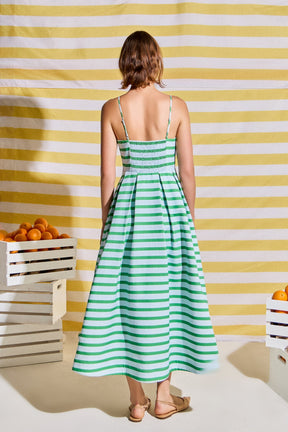 Striped Pleated Midi Dress