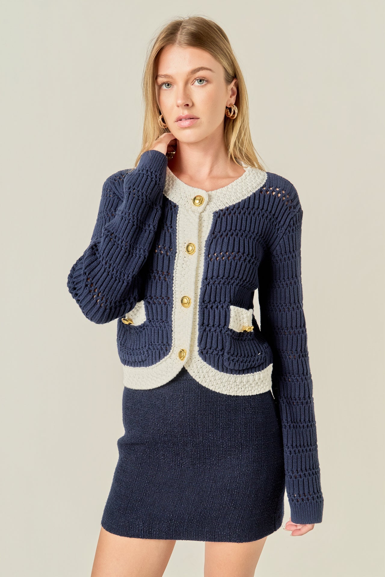 ENGLISH FACTORY - Contrast Round Hem Cardigan - SWEATERS & KNITS available at Objectrare