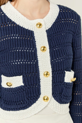 ENGLISH FACTORY - Contrast Round Hem Cardigan - SWEATERS & KNITS available at Objectrare
