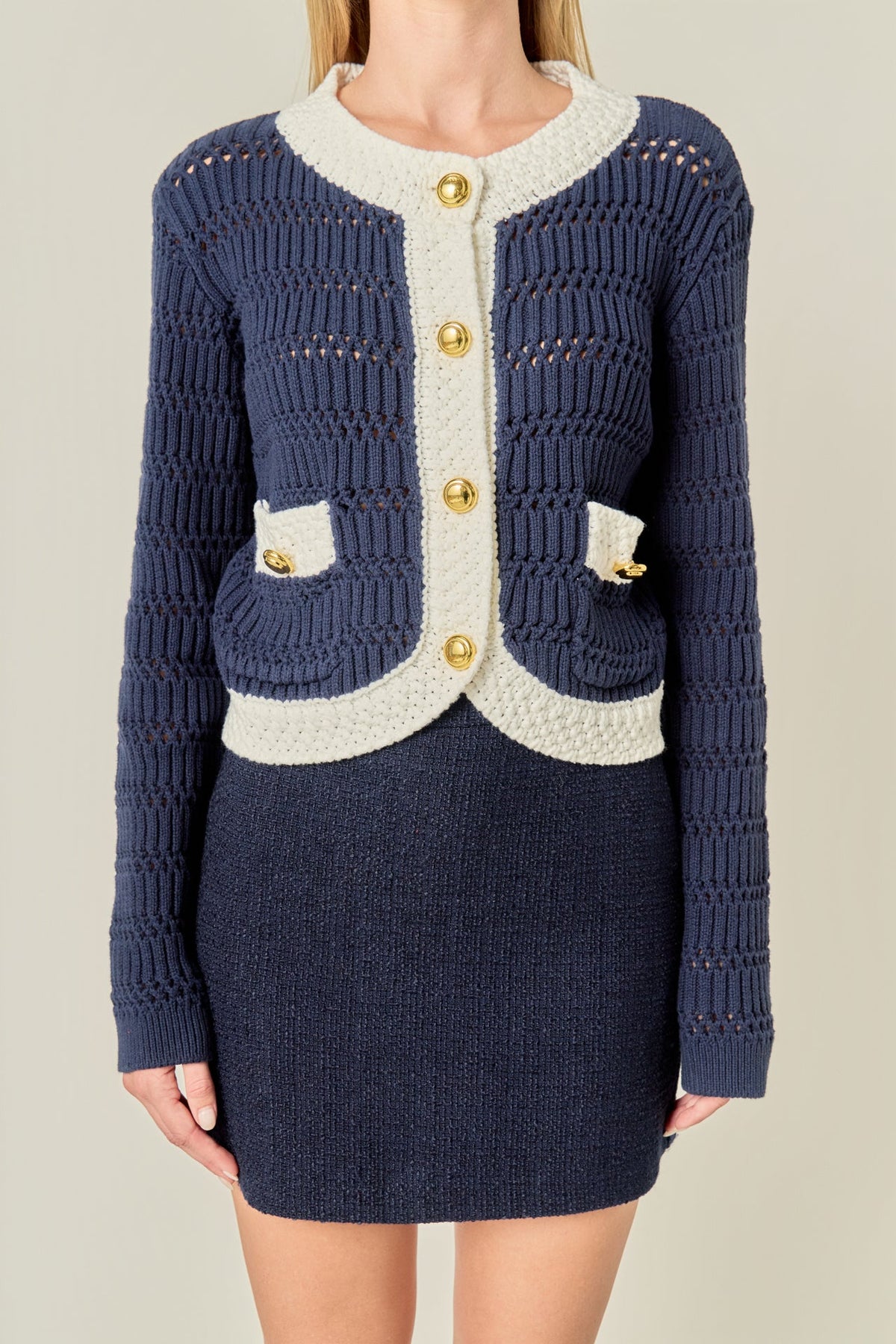 ENGLISH FACTORY - Contrast Round Hem Cardigan - SWEATERS & KNITS available at Objectrare