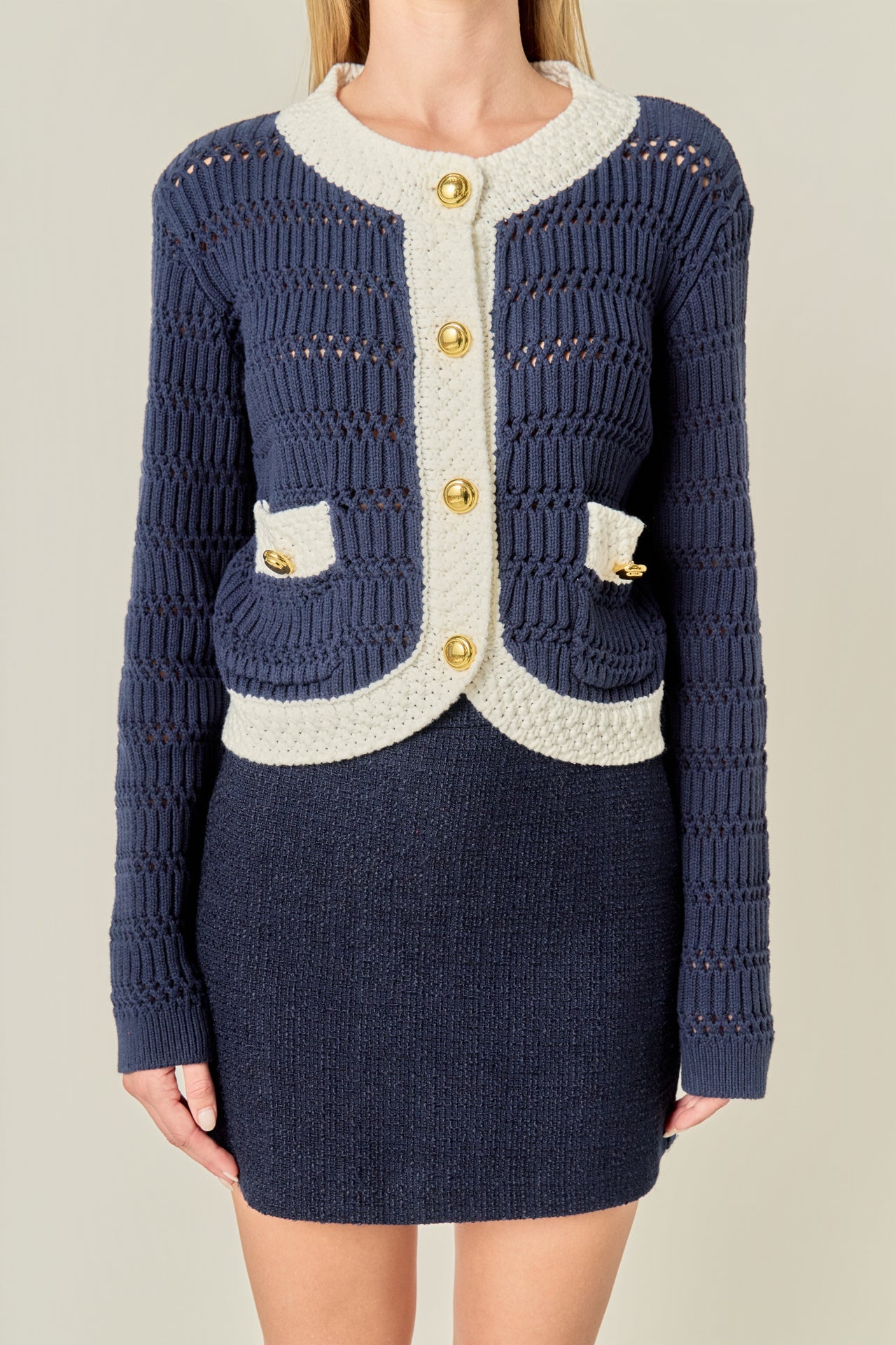 ENGLISH FACTORY - Contrast Round Hem Cardigan - SWEATERS & KNITS available at Objectrare