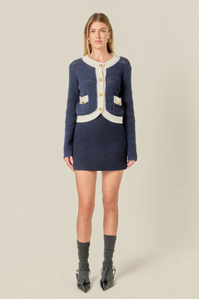 ENGLISH FACTORY - Contrast Round Hem Cardigan - SWEATERS & KNITS available at Objectrare