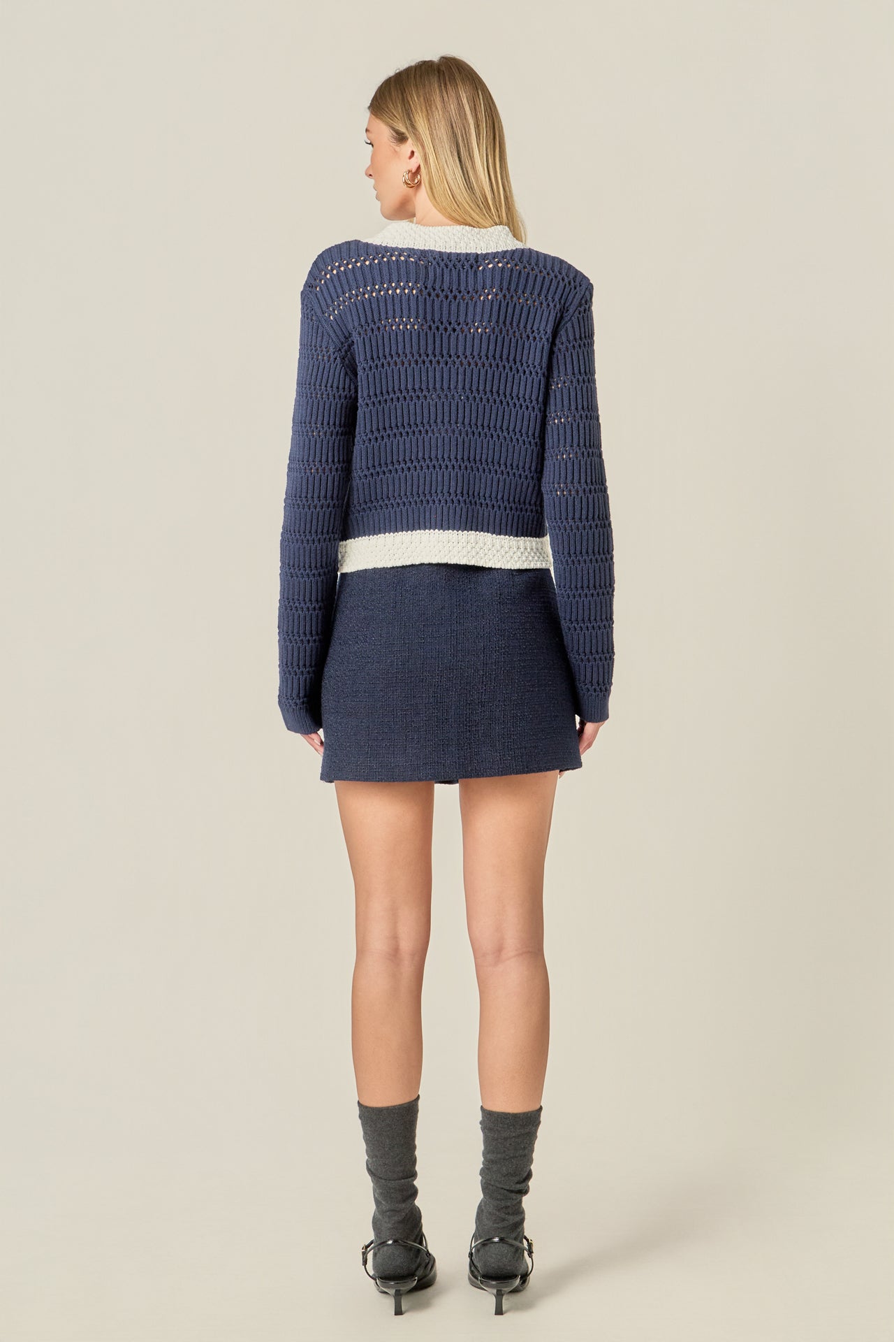 ENGLISH FACTORY - Contrast Round Hem Cardigan - SWEATERS & KNITS available at Objectrare