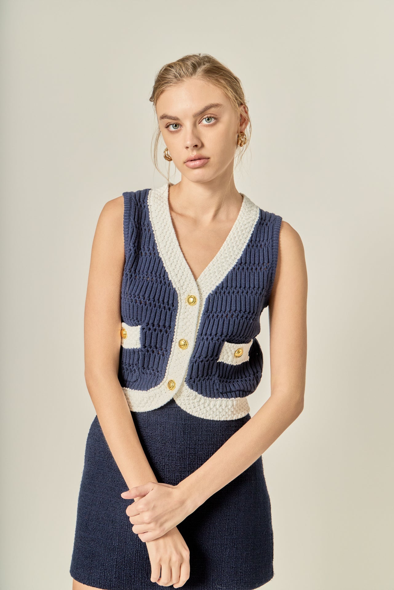 ENGLISH FACTORY - Contrast Sleeveless Knit Top - TOPS available at Objectrare