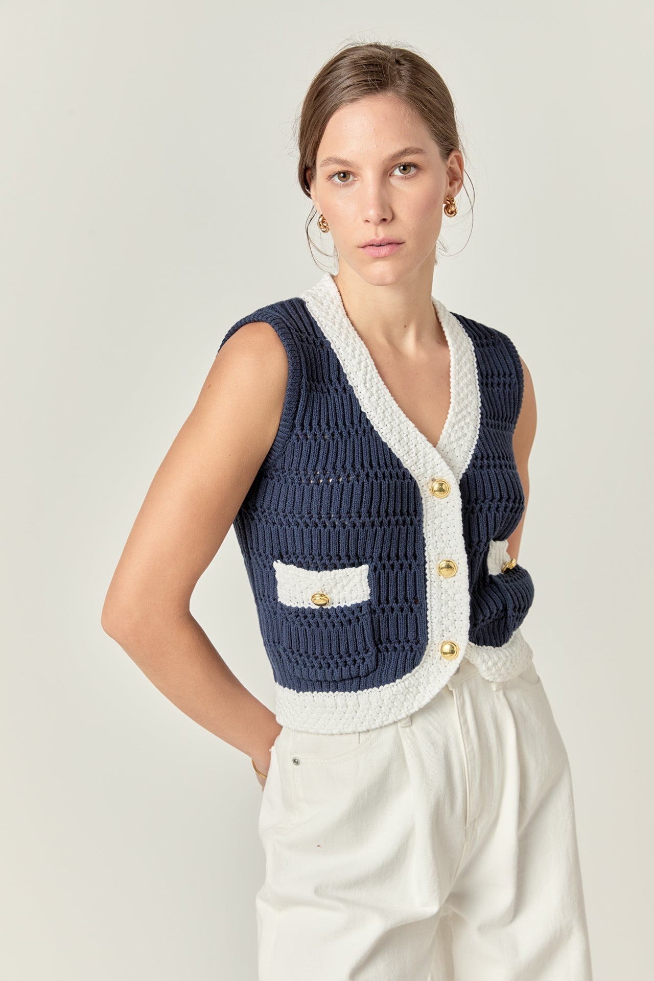 ENGLISH FACTORY - Contrast Sleeveless Knit Top - TANK TOPS available at Objectrare