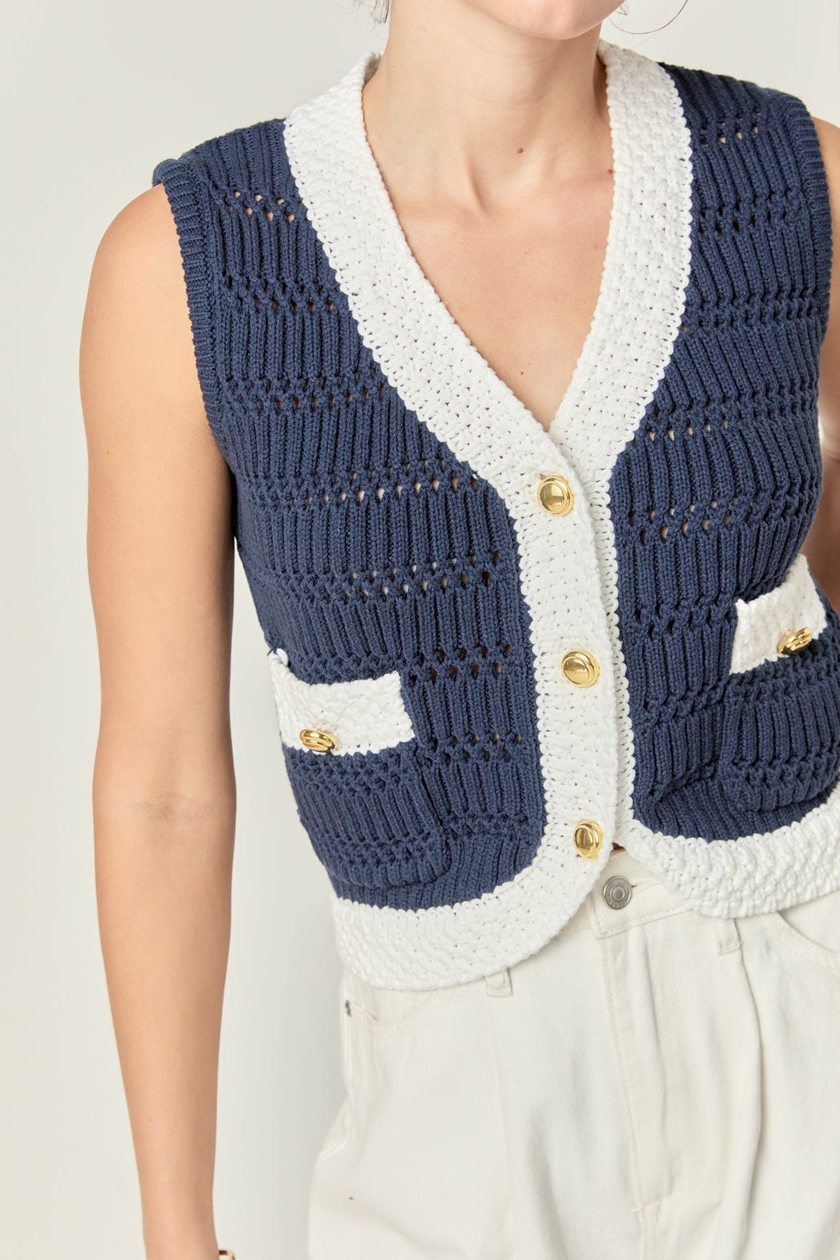 ENGLISH FACTORY - Contrast Sleeveless Knit Top - TOPS available at Objectrare