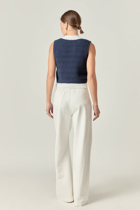 ENGLISH FACTORY - Contrast Sleeveless Knit Top - TANK TOPS available at Objectrare