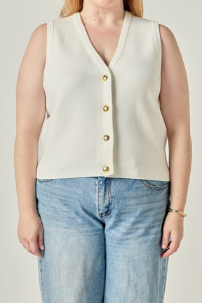 ENGLISH FACTORY - Gold Button Knit Vest - OUTERWEAR available at Objectrare