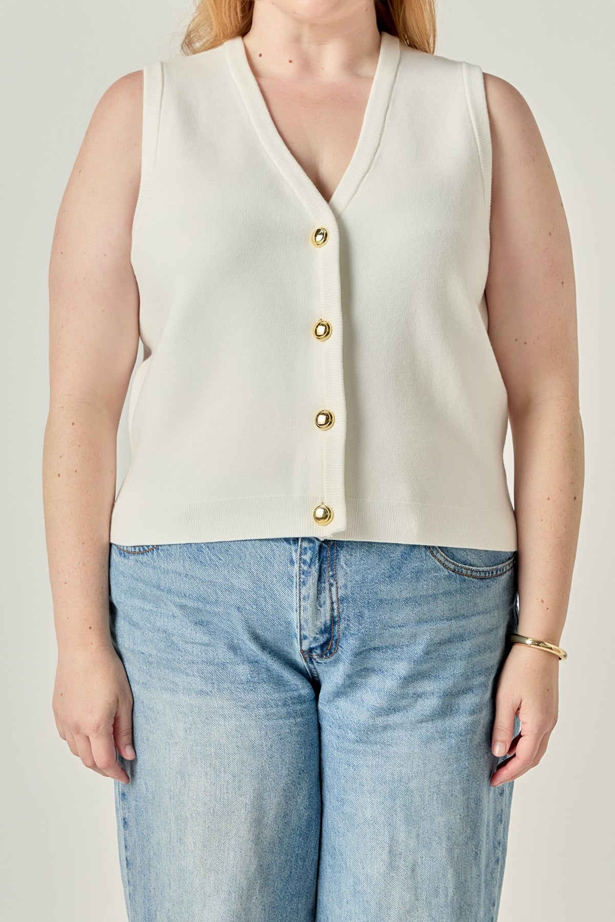 ENGLISH FACTORY - Gold Button Knit Vest - OUTERWEAR available at Objectrare