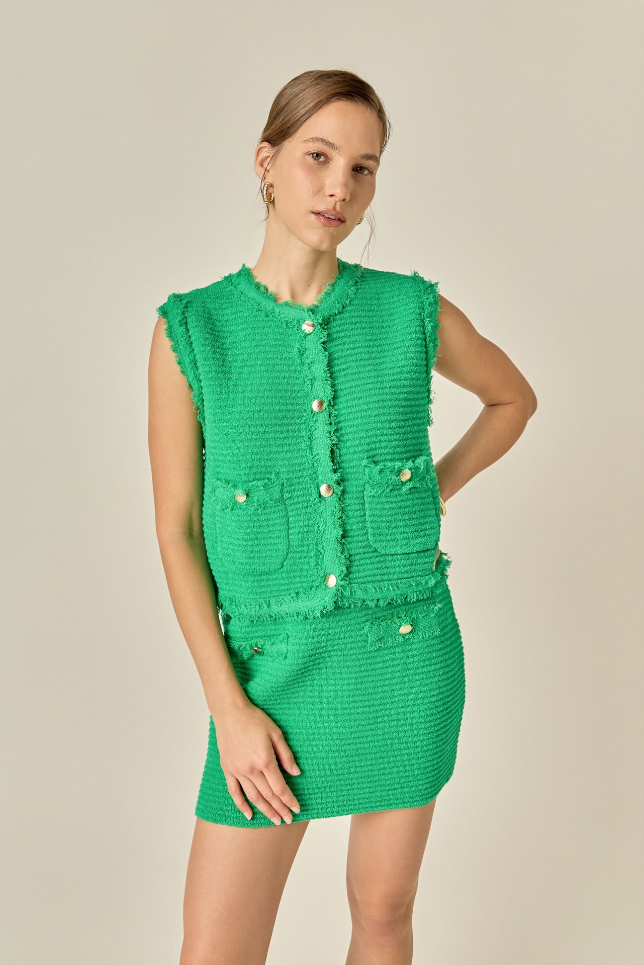 ENGLISH FACTORY - Haley Fringe Knit Vest - OUTERWEAR available at Objectrare