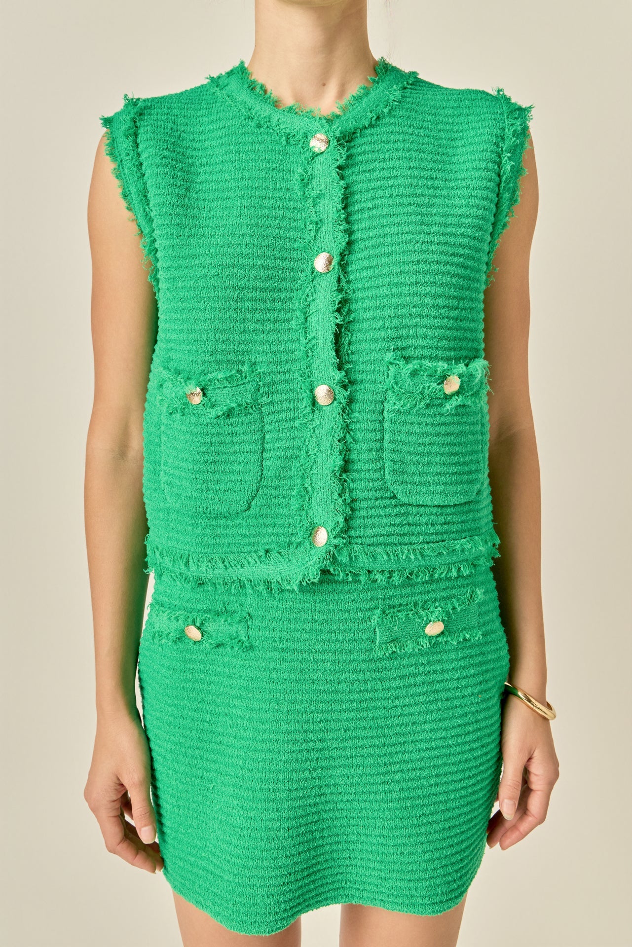 ENGLISH FACTORY - Haley Fringe Knit Vest - OUTERWEAR available at Objectrare