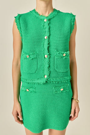 ENGLISH FACTORY - Haley Fringe Knit Vest - OUTERWEAR available at Objectrare