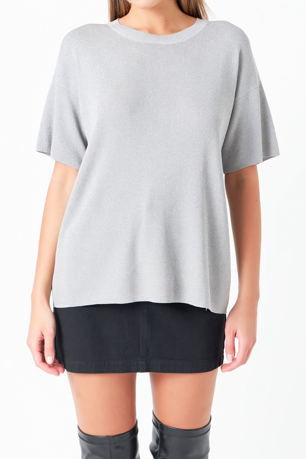 GREY LAB - Grey Lab - Lurex Short Sleeves Knit Top - TOPS available at Objectrare