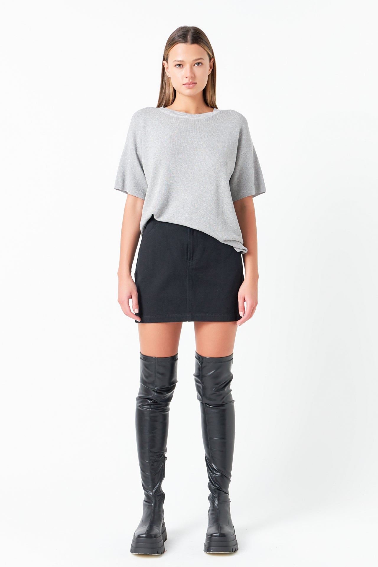 GREY LAB - Grey Lab - Lurex Short Sleeves Knit Top - TOPS available at Objectrare