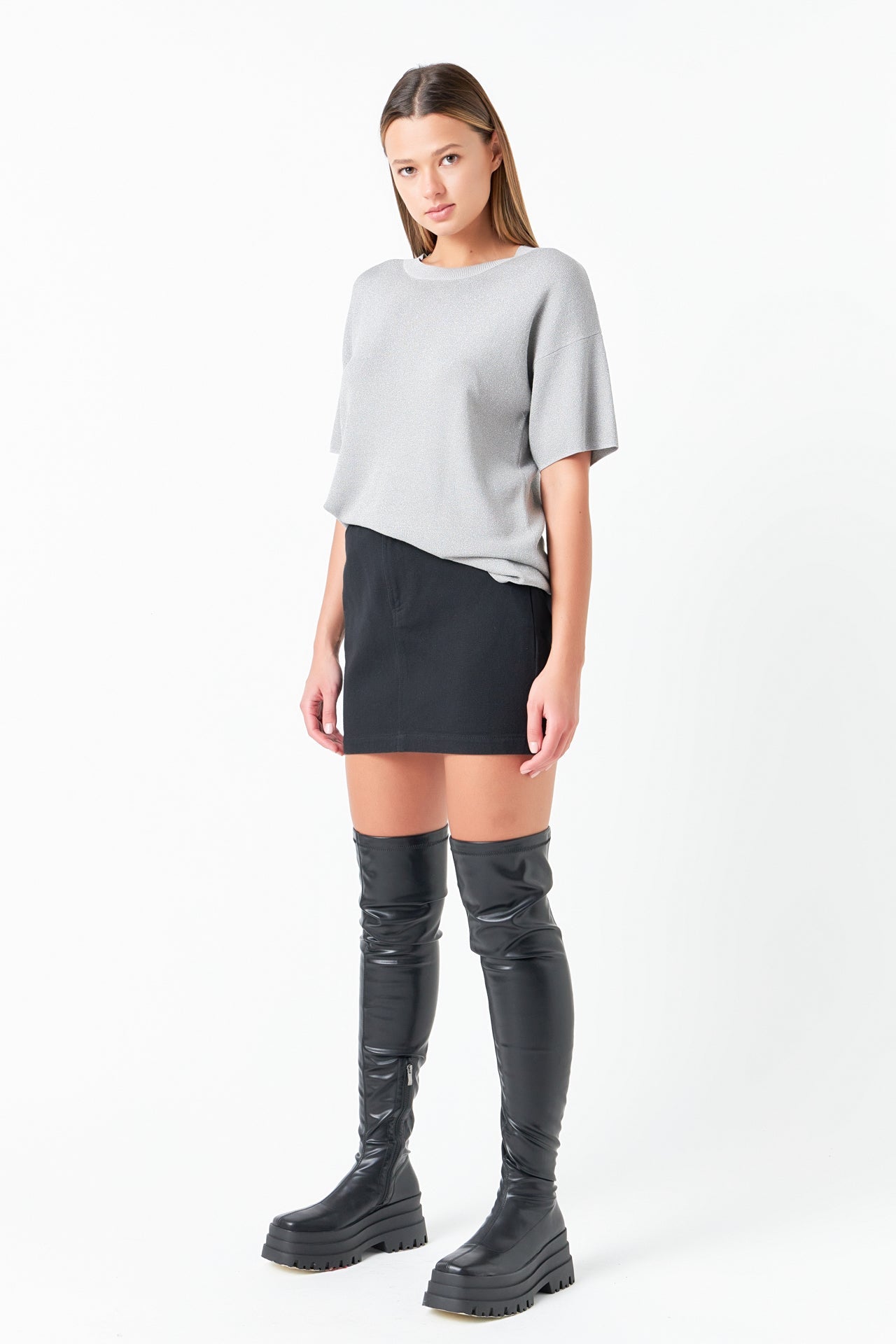 GREY LAB - Grey Lab - Lurex Short Sleeves Knit Top - TOPS available at Objectrare