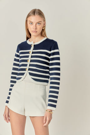 ENGLISH FACTORY - Nautical Stripe Gold Button Cardigan - SWEATERS & KNITS available at Objectrare