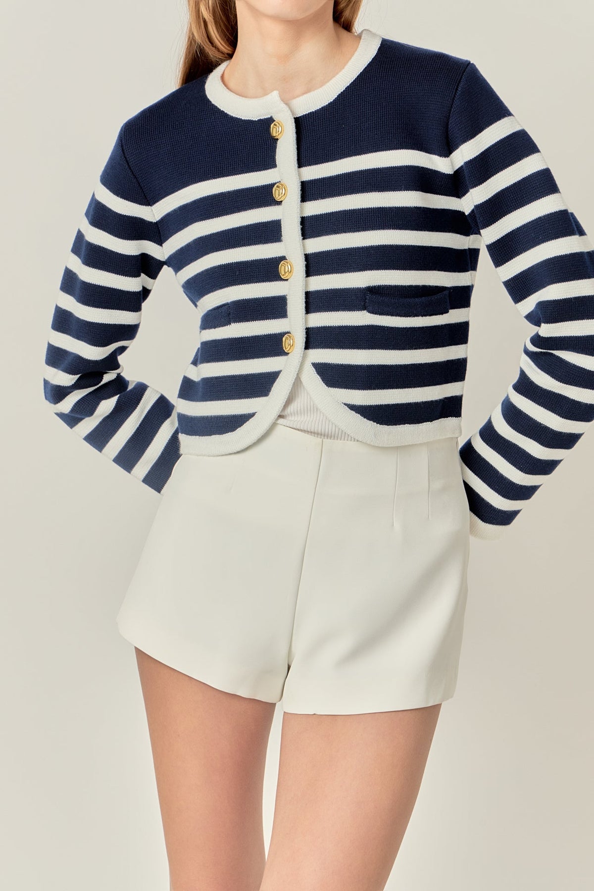 Nautical Stripe Gold Button Cardigan