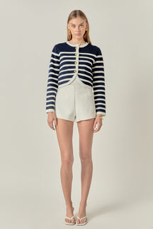 ENGLISH FACTORY - Nautical Stripe Gold Button Cardigan - SWEATERS & KNITS available at Objectrare