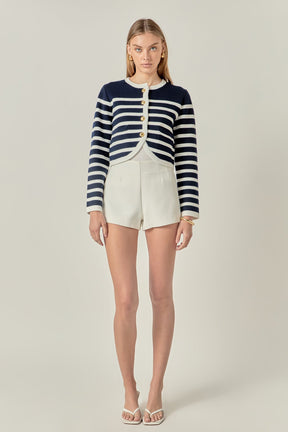 ENGLISH FACTORY - Nautical Stripe Gold Button Cardigan - SWEATERS & KNITS available at Objectrare