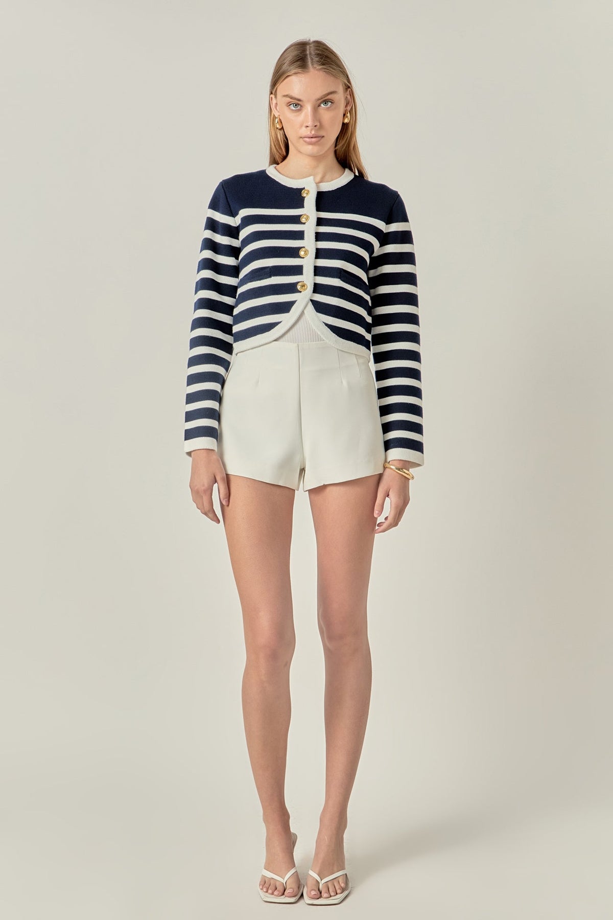 ENGLISH FACTORY - Nautical Stripe Gold Button Cardigan - SWEATERS & KNITS available at Objectrare