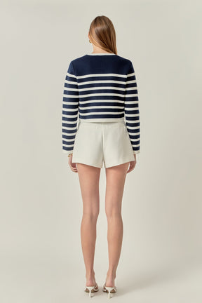 ENGLISH FACTORY - Nautical Stripe Gold Button Cardigan - SWEATERS & KNITS available at Objectrare