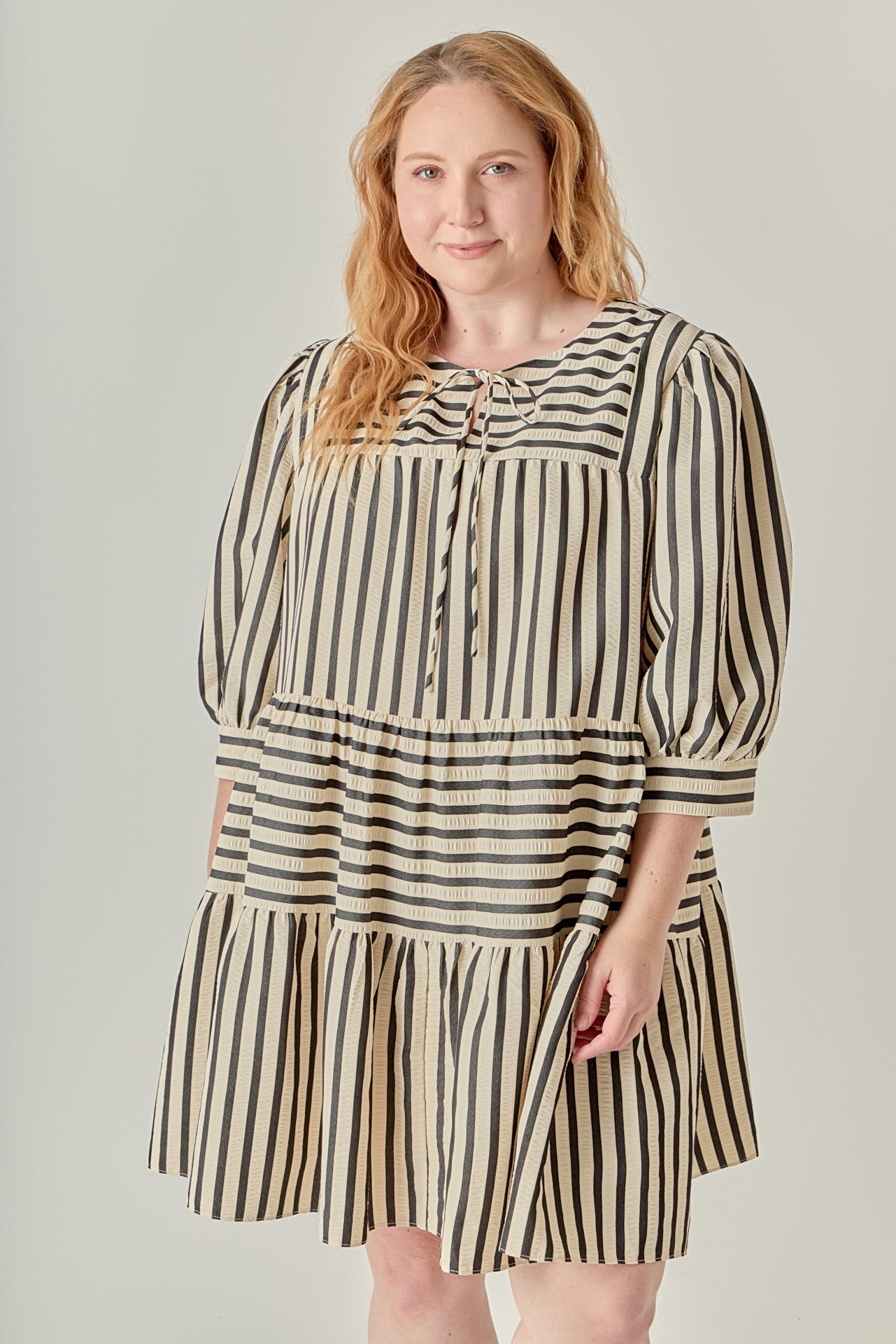 ENGLISH FACTORY - Plus Size Striped Mini Dress - DRESSES available at Objectrare