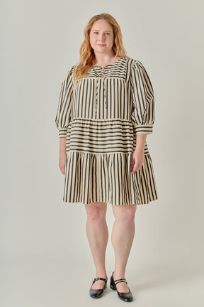 ENGLISH FACTORY - Plus Size Striped Mini Dress - DRESSES available at Objectrare