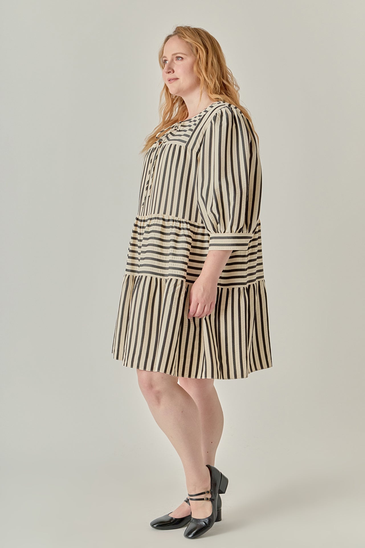 ENGLISH FACTORY - Plus Size Striped Mini Dress - DRESSES available at Objectrare